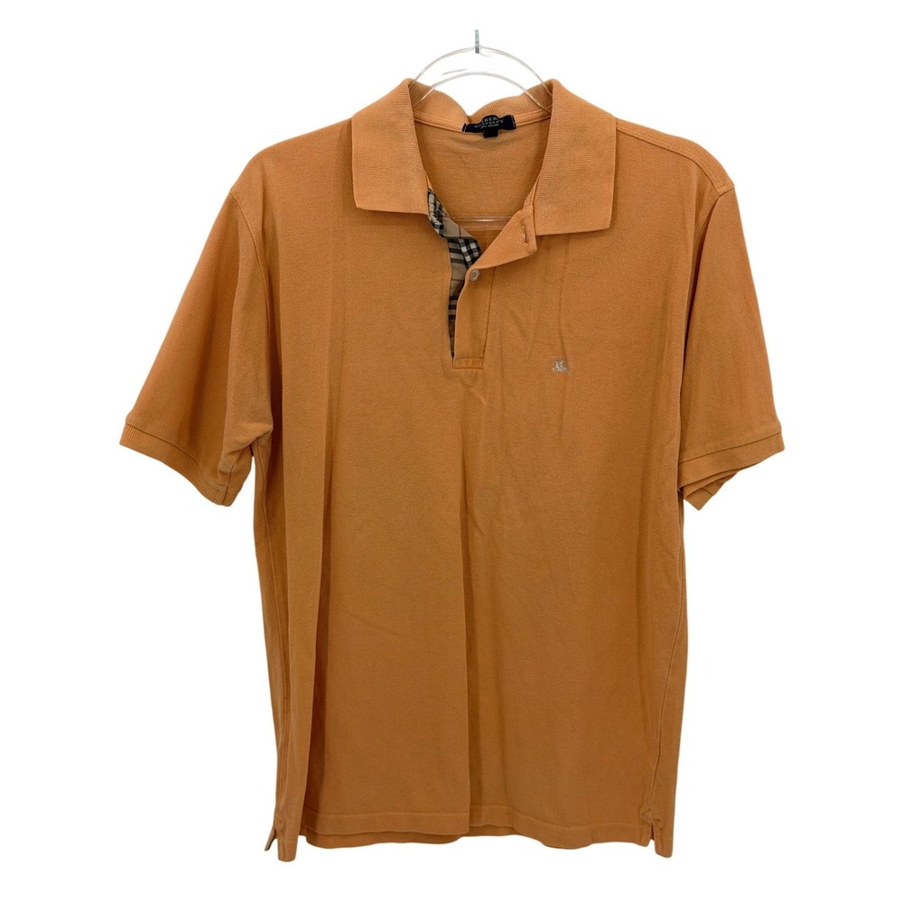 Burberry London Polo Shirt Mens Medium Orange Nova Check Placket Preppy Summer